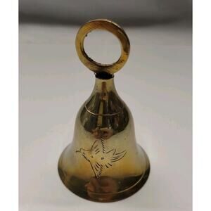Vintage 60's Brass Calling Bell Etched Bird in Flight on 2 Sides